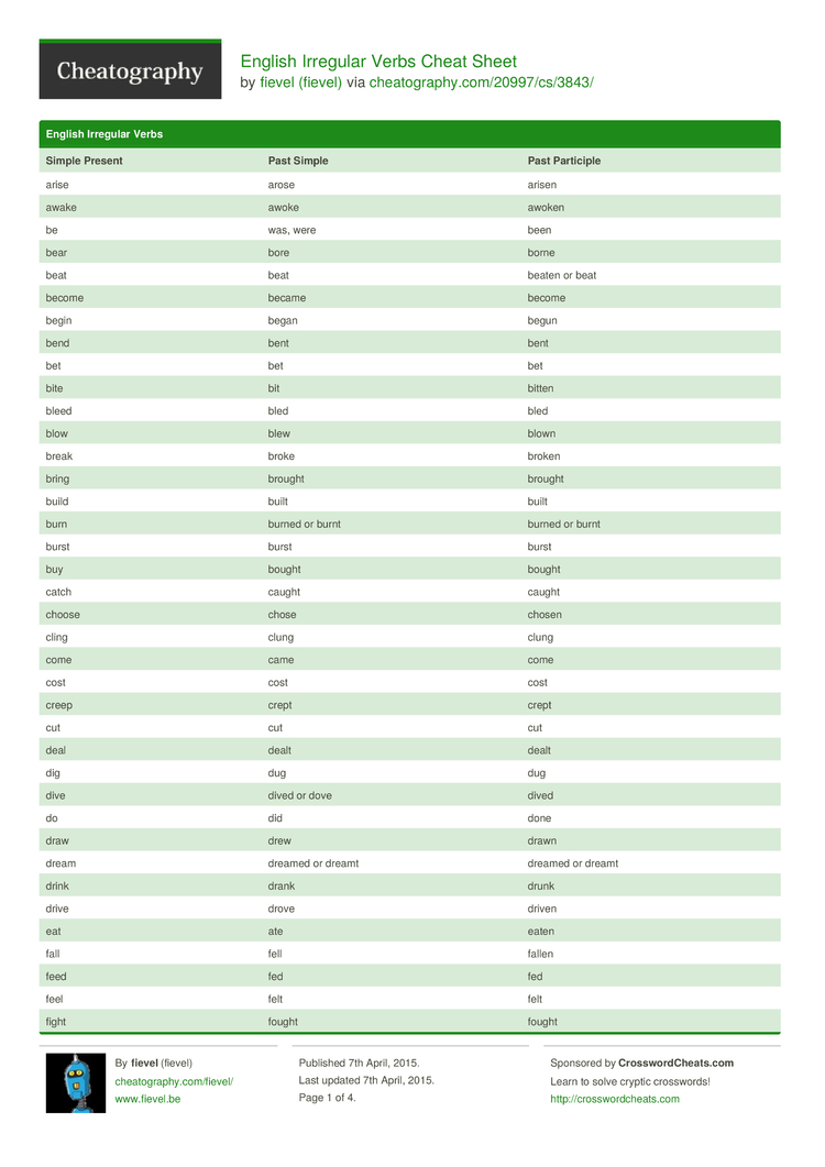 irregular verb worksheets pdf